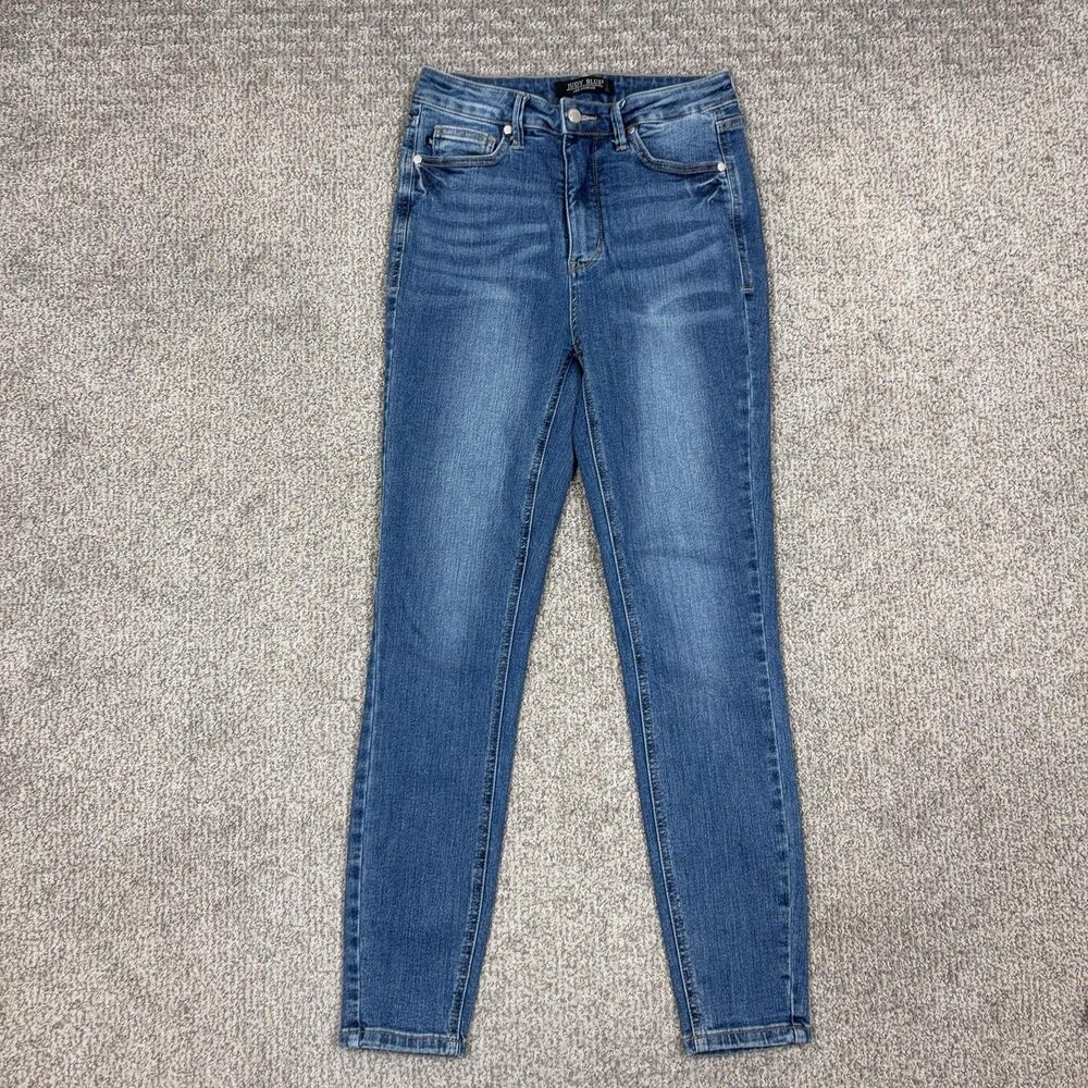 Judy Blue Jeans Womens 7 Medium Wash Mid Rise Skinny Distressed Stretch Denim - Picture 2 of 8